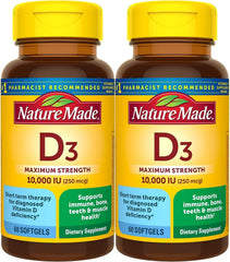 Nature Made Vitamin D3 10000 IU bottle front view for bone and immune support