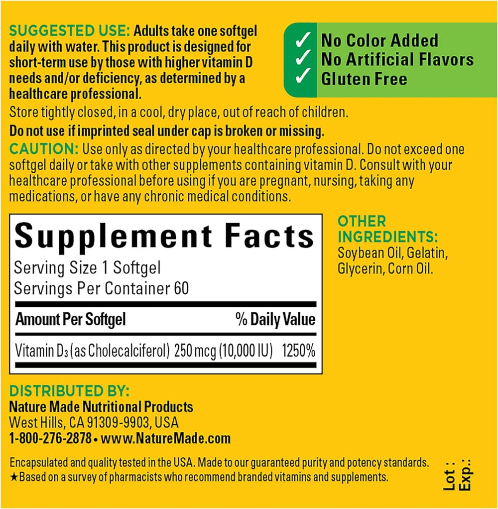 Nature Made Vitamin D3 softgels with water, easy daily intake