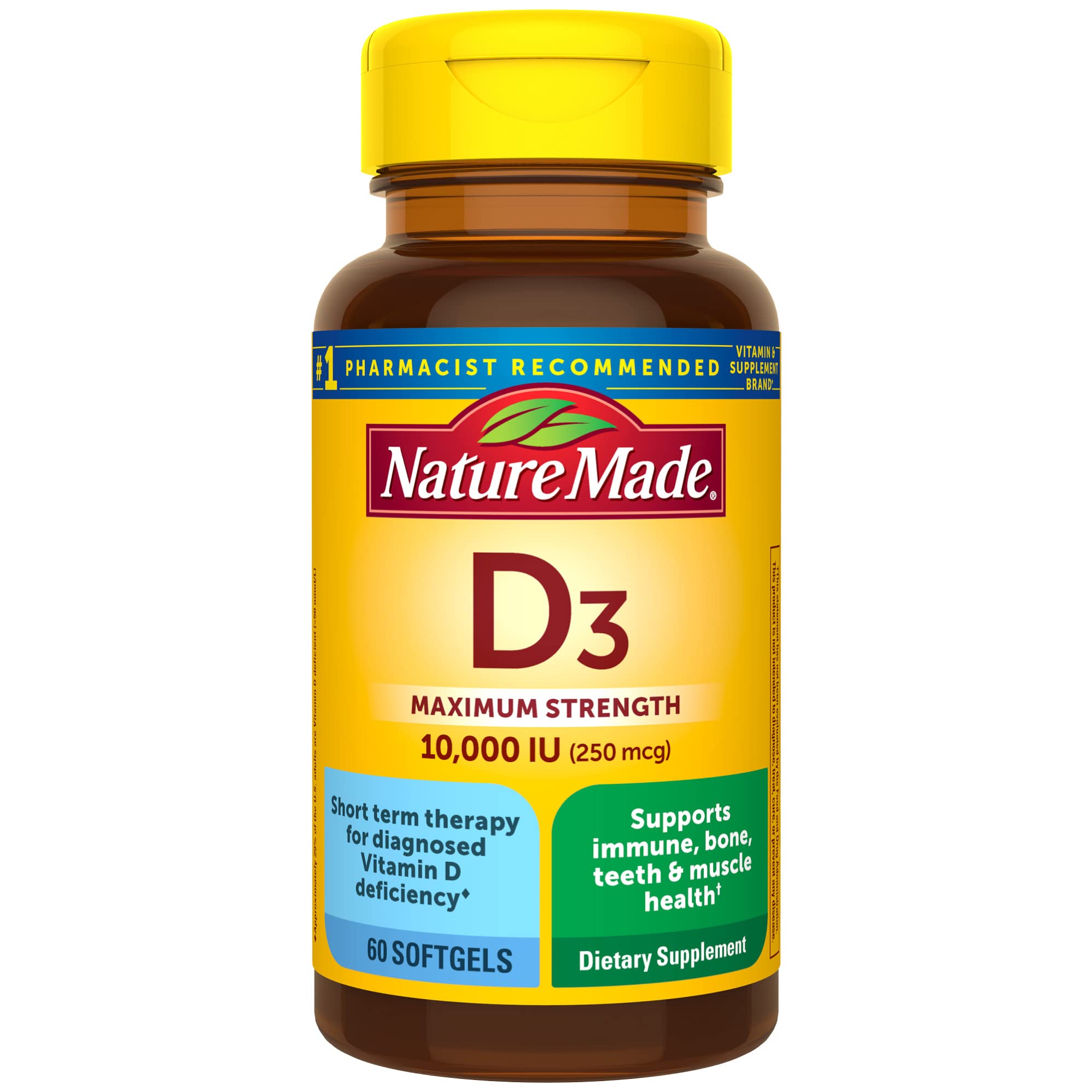 Nature Made Vitamin D3 10000 IU softgels bottle supports bone and immune health