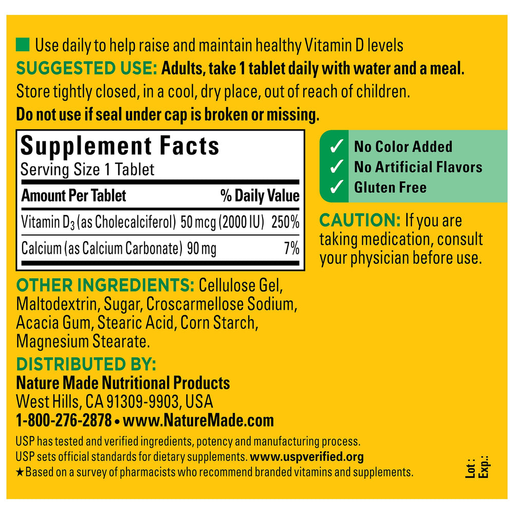 Gluten-free claim shown on Nature Made Vitamin D3 2000 IU bottle