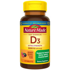 Nature Made Vitamin D3 5000 IU fast dissolve bottle for daily bone and immune support.