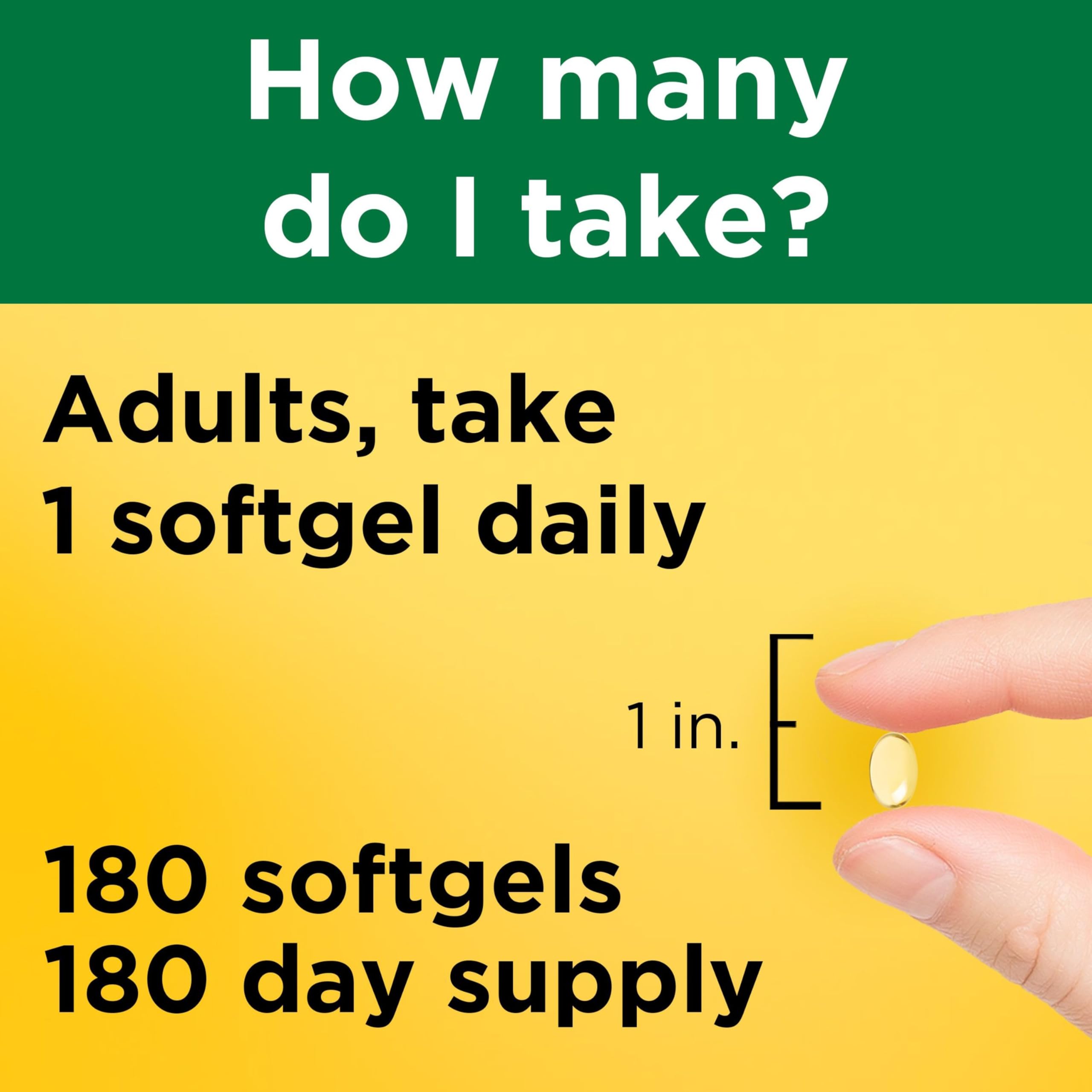 Nature Made Vitamin D3 5000 IU softgels close-up capsule detail shows quality.