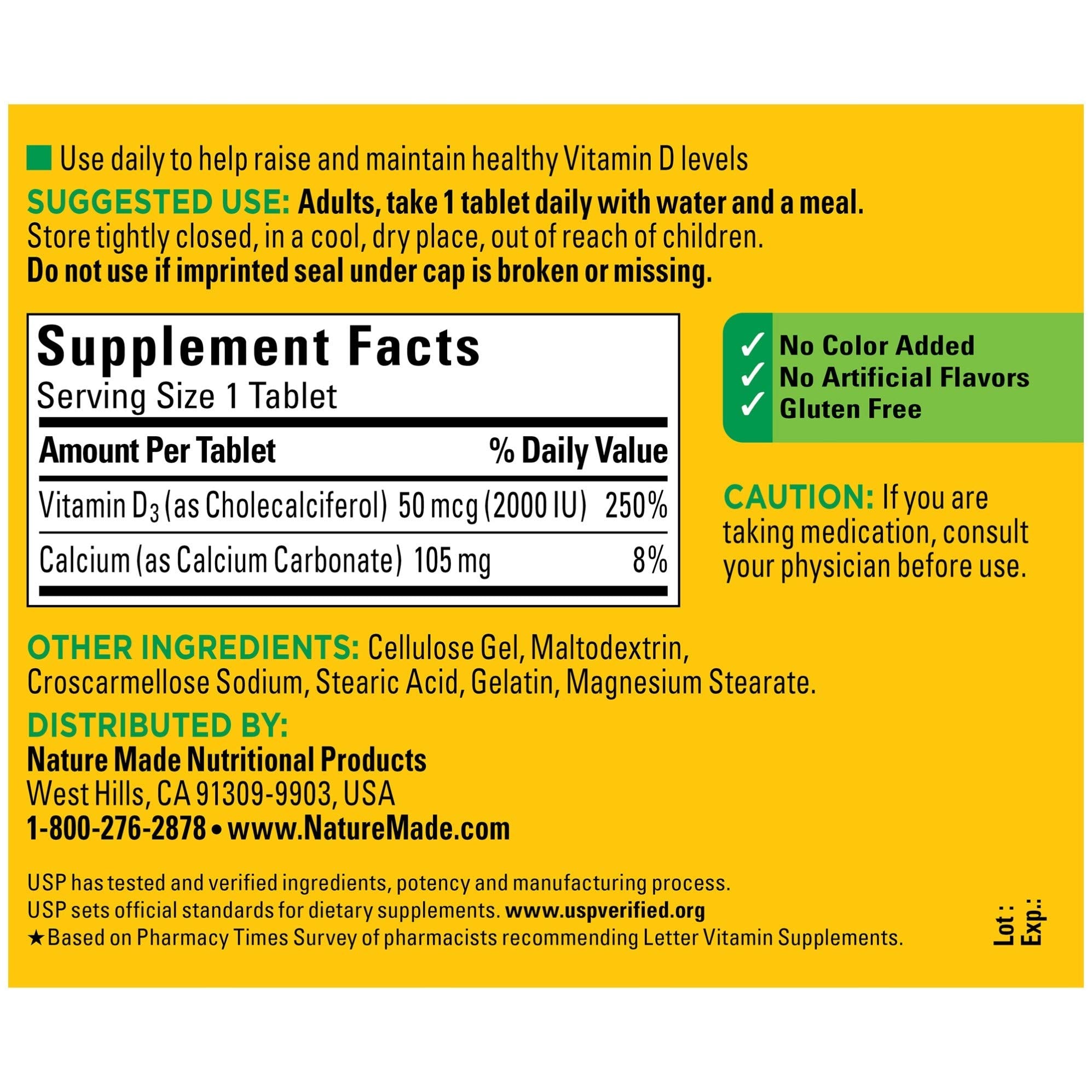 Nature Made Vitamin D3 bottle front showing 220-tablet supply for daily use
