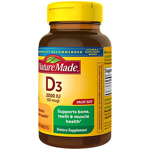 Nature Made Vitamin D3 bottle photographed in daylight to emphasize vitamin D potency