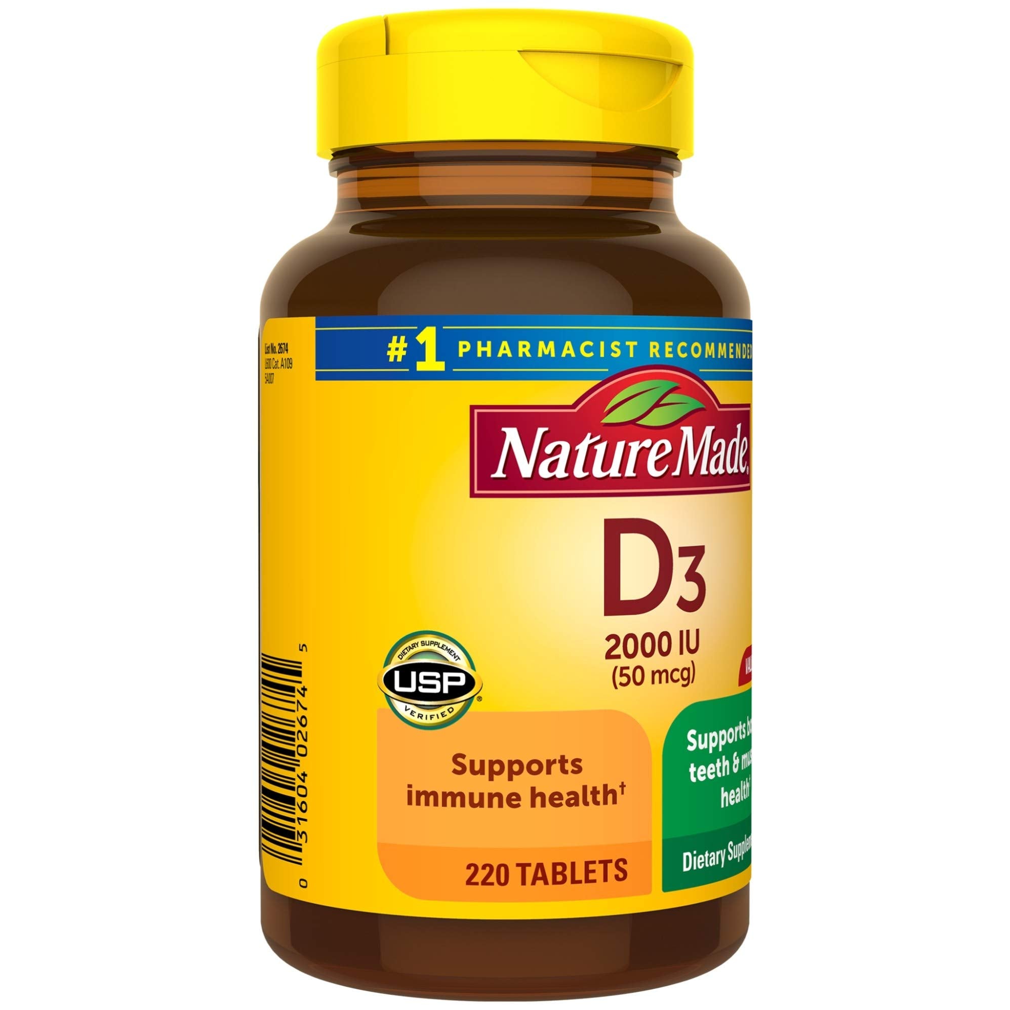 Nature Made Vitamin D3 label detail showing 2000 IU per tablet