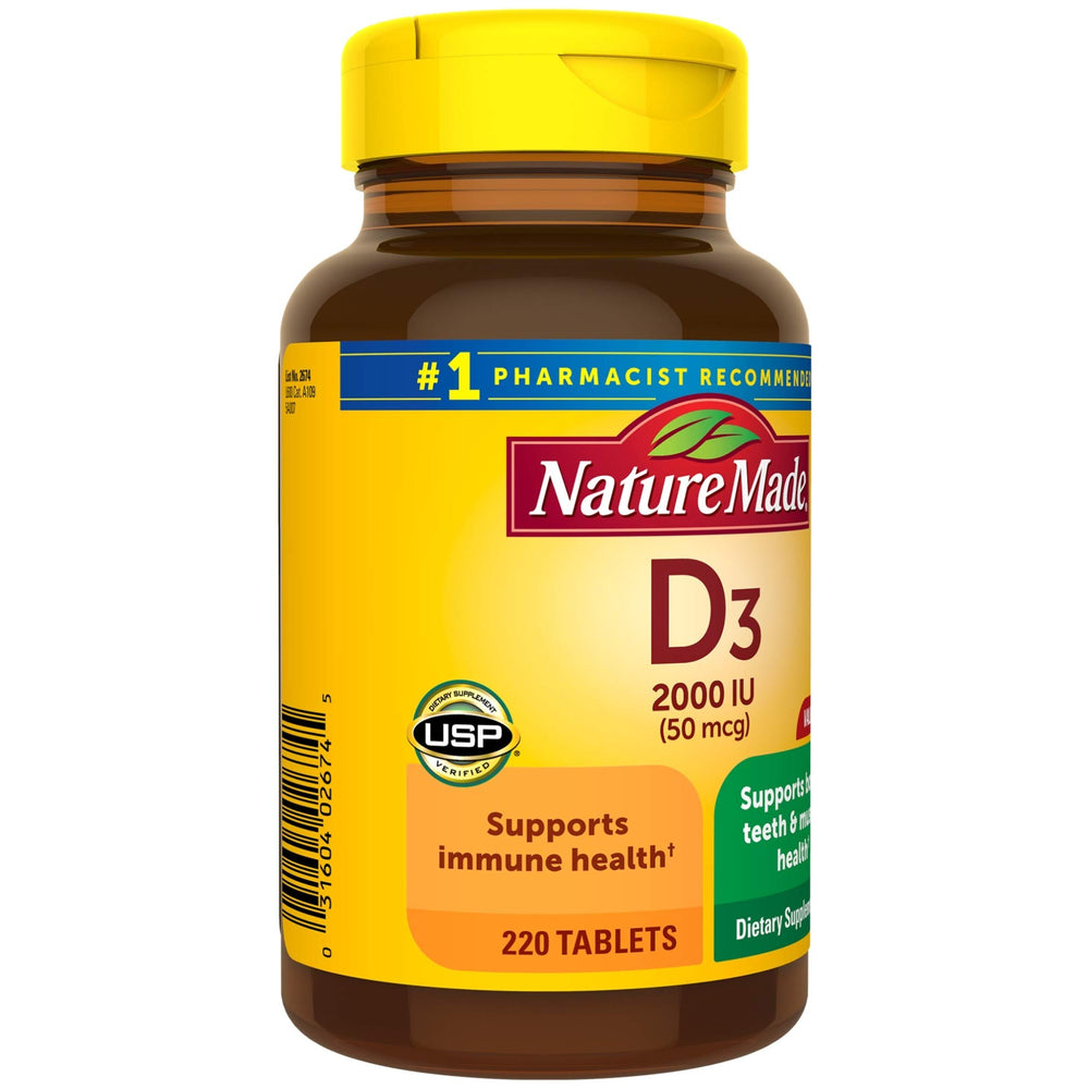 Nature Made Vitamin D3 label detail showing 2000 IU per tablet