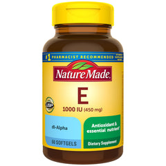 Nature Made Vitamin E 1000 IU dl-Alpha softgels bottle for daily antioxidant support