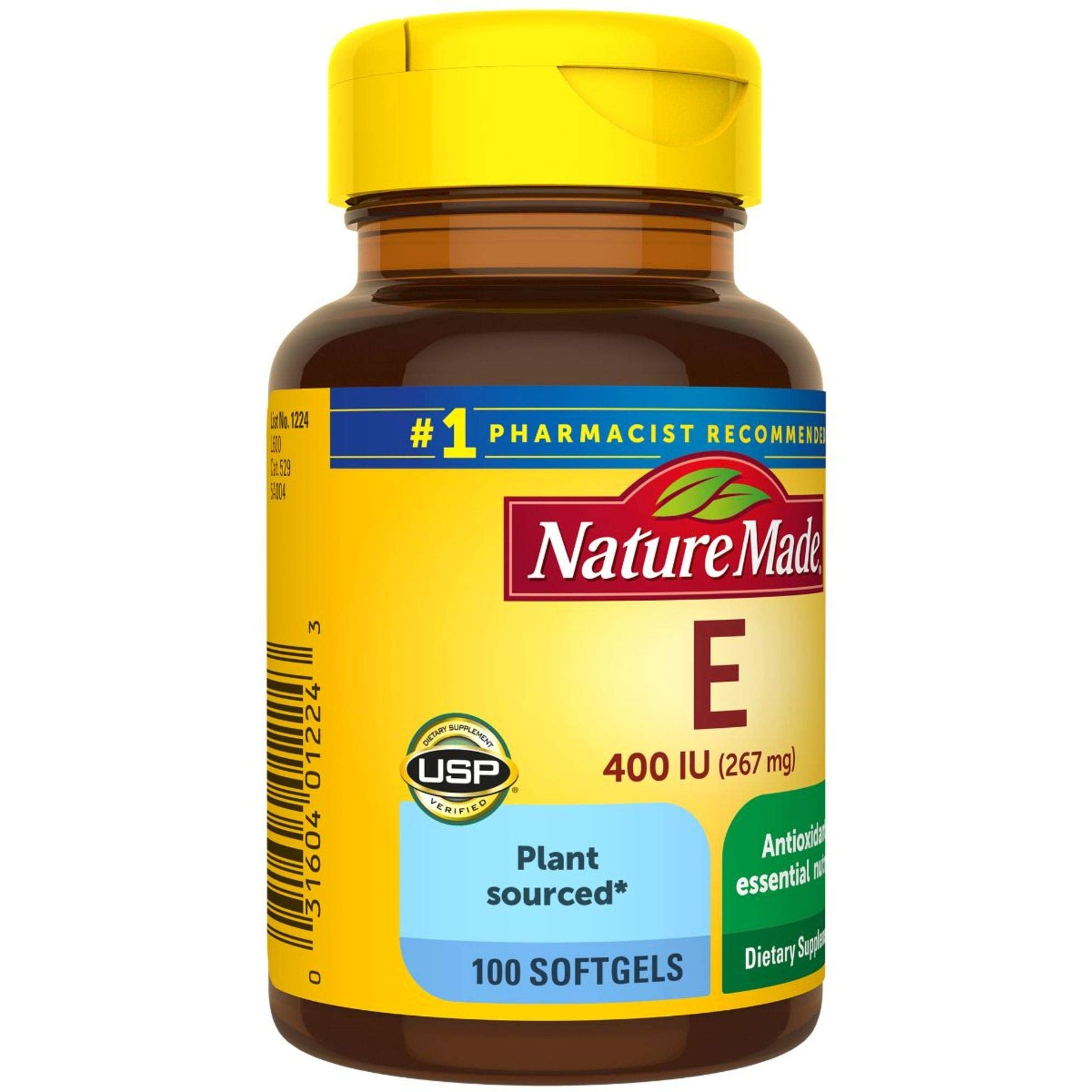 Nature Made Vitamin E softgels bottle top with clean design