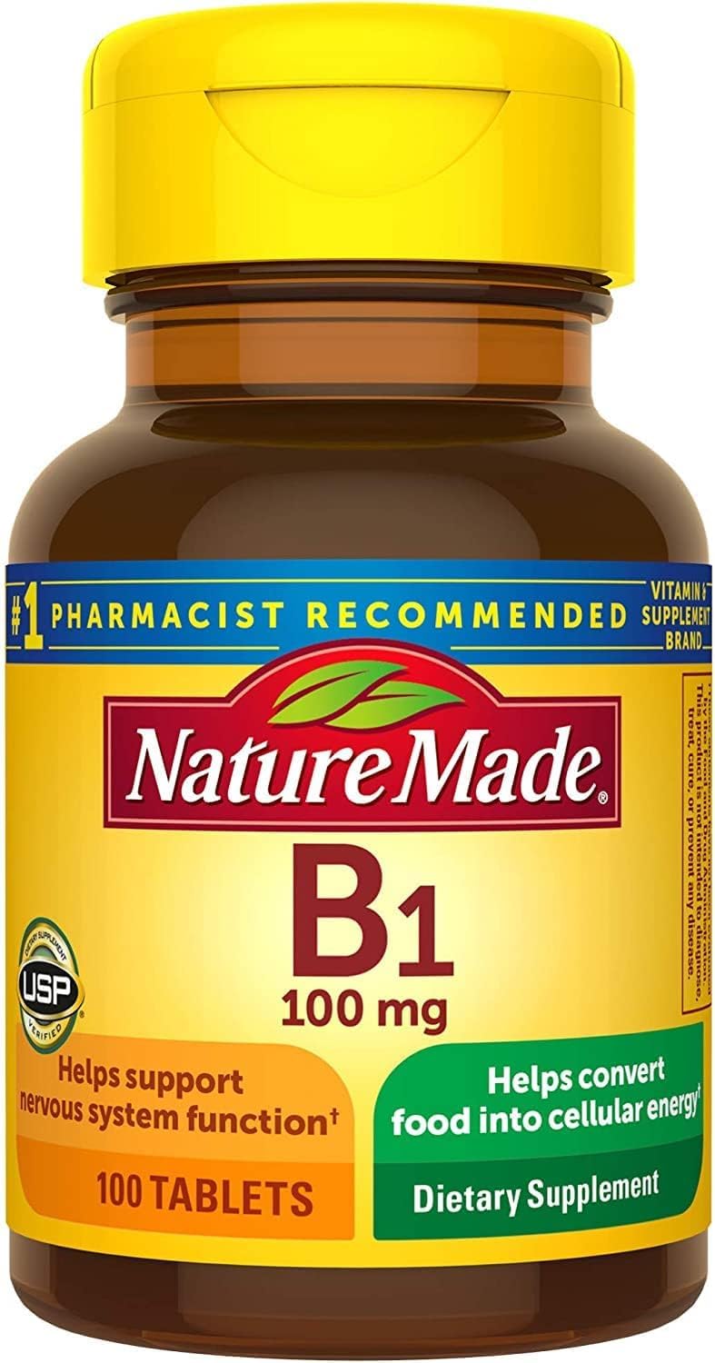 Nature Made Vitamina B-1, botella de 100 mg, para energía diaria y apoyo al sistema nervioso.