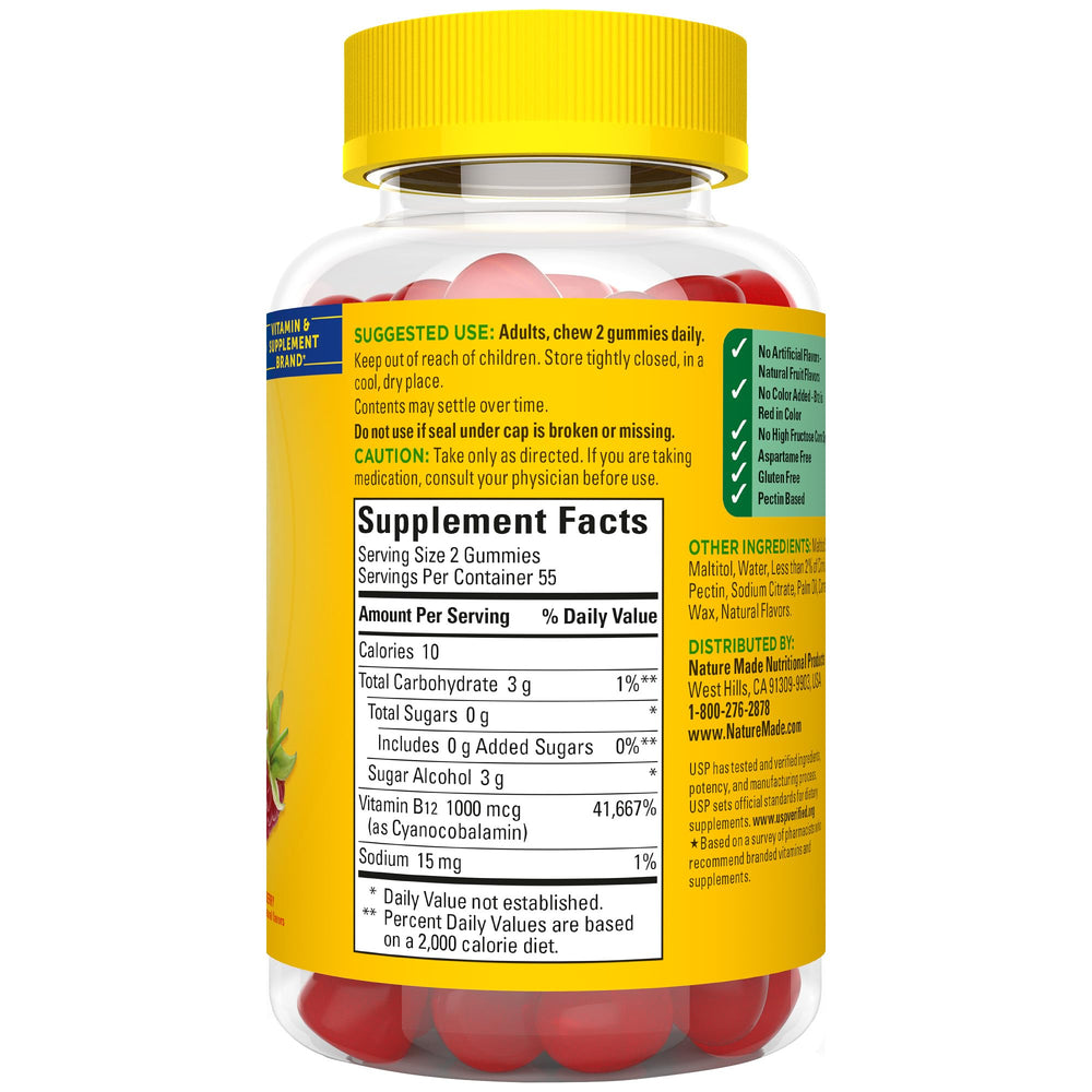 On-the-go lifestyle supported by Nature Made raspberry B12 gummies in a compact bottle.