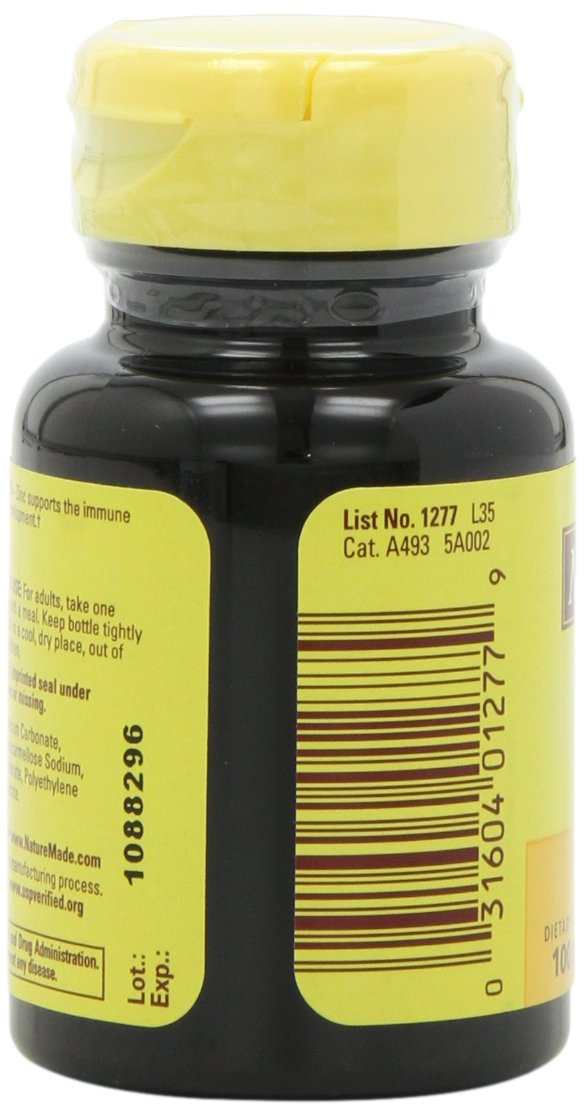 Nutrition facts panel for Nature Made Zinc 30mg