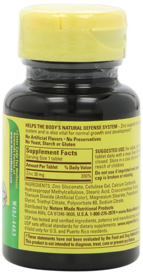 Close-up of Nature Made Zinc 30mg tablet