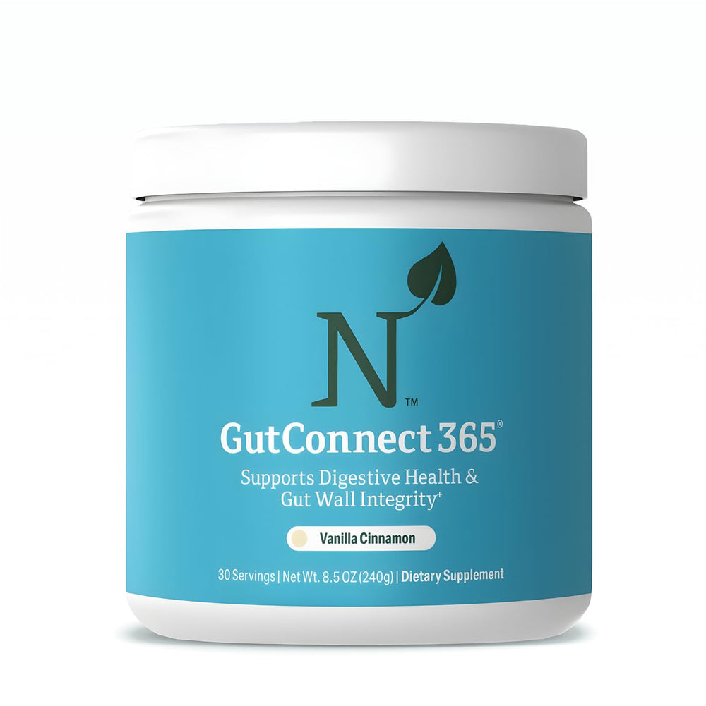 Nature M.D. GutConnect 365 front-of-tub showing packaging for daily gut care.