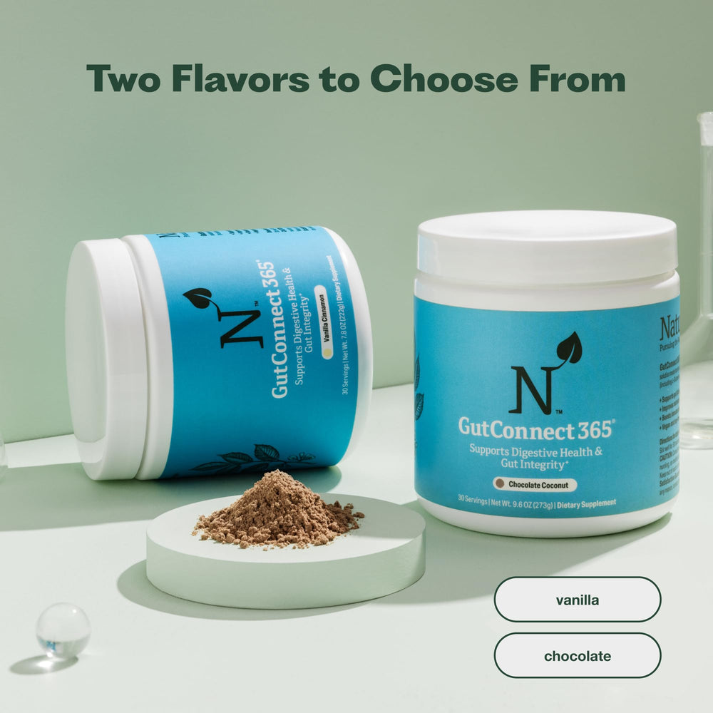 Nature M.D. GutConnect 365 kitchen scene invites simple smoothie or drink mix.