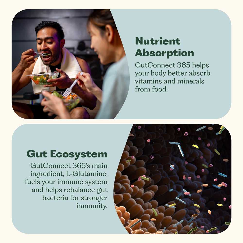 Nature M.D. GutConnect 365 label closeup shows vegan and allergen-free features.