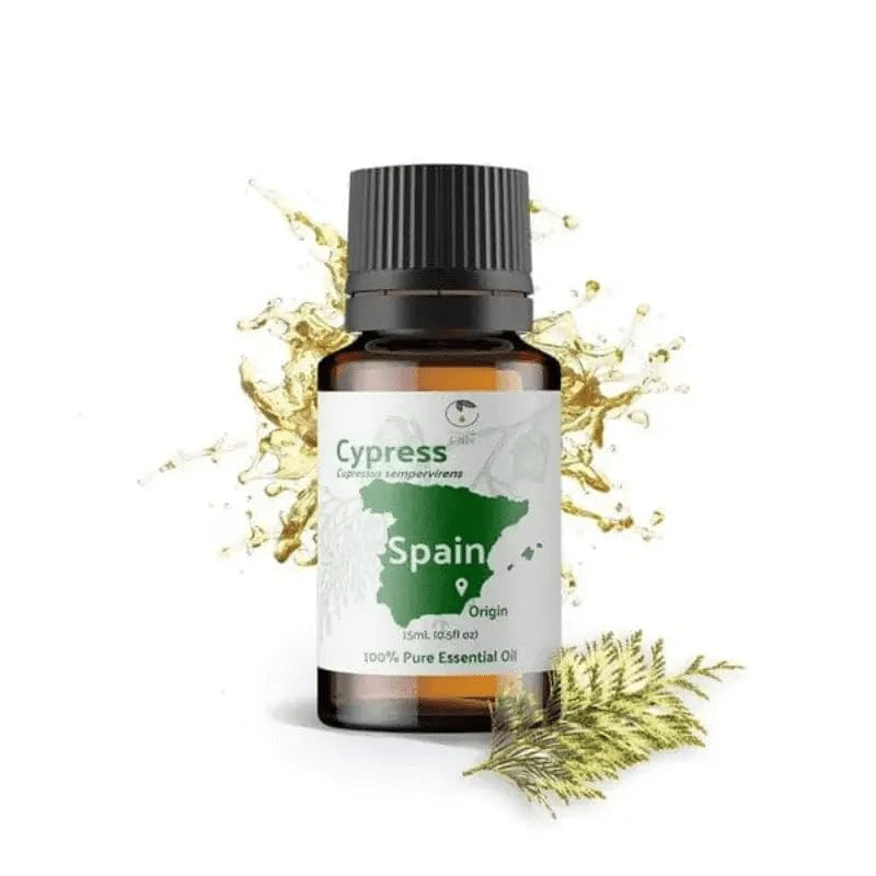 Nature Packaged Cypress bottle pour for diffusing a calming aroma.