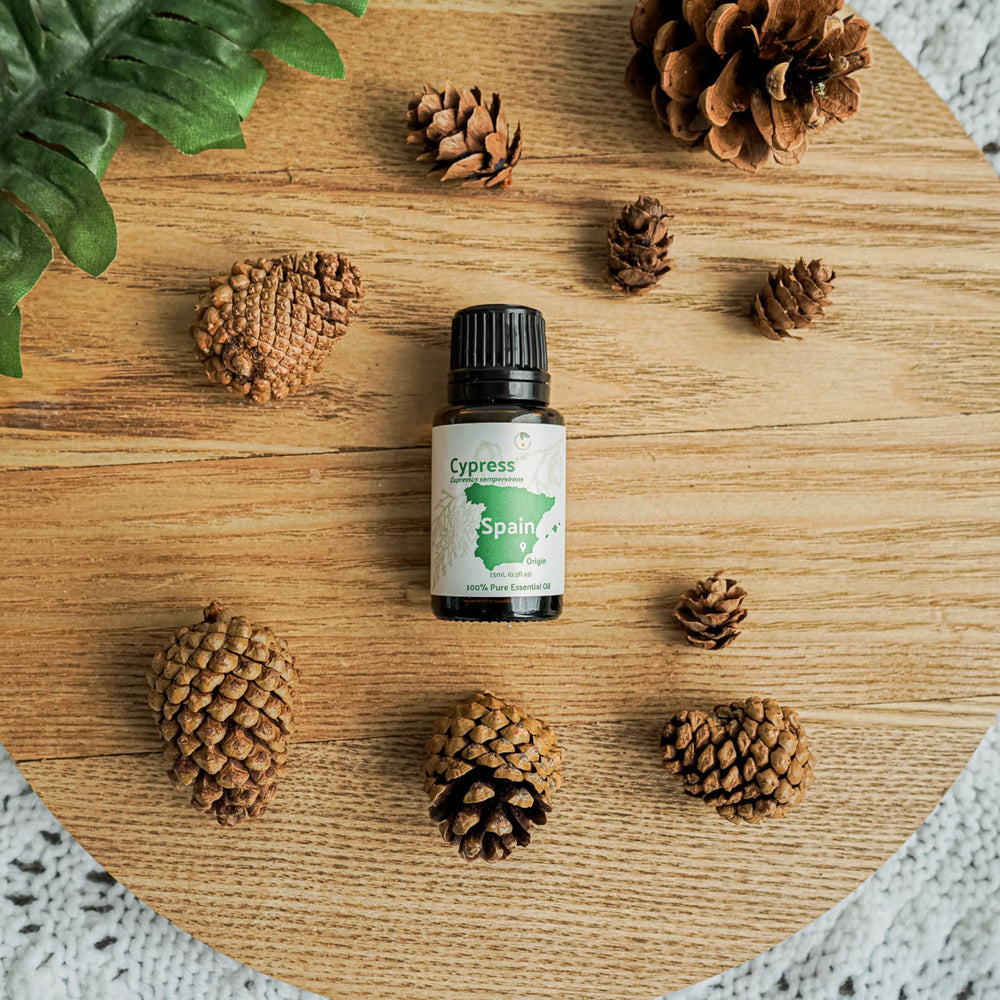 Nature Packaged Cypress massage-oil for soothing muscles and relaxation.