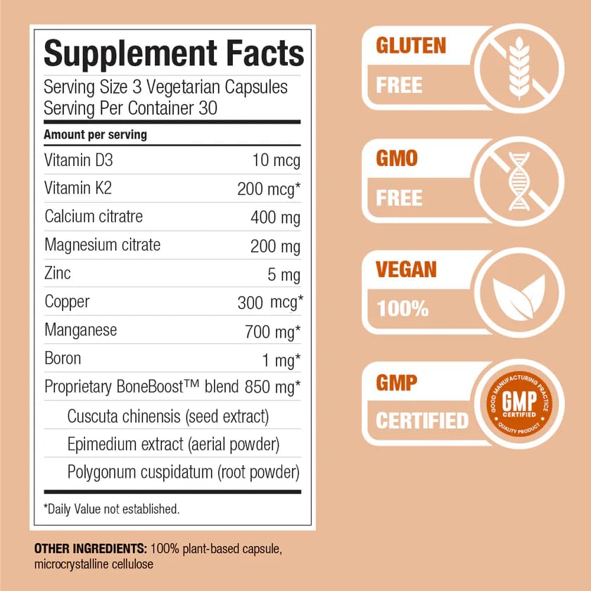 Nature Restore BoneBoost label front confirms gluten-free and non-GMO status.