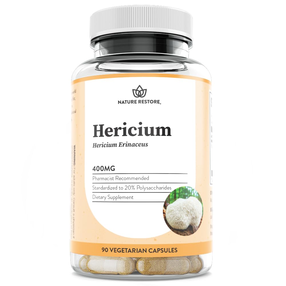 Nature Restore Hericium erinaceus extract capsules for daily wellness support.