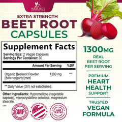 Nature's Nutrition Beet Root 1300mg bottle shown for convenient daily use