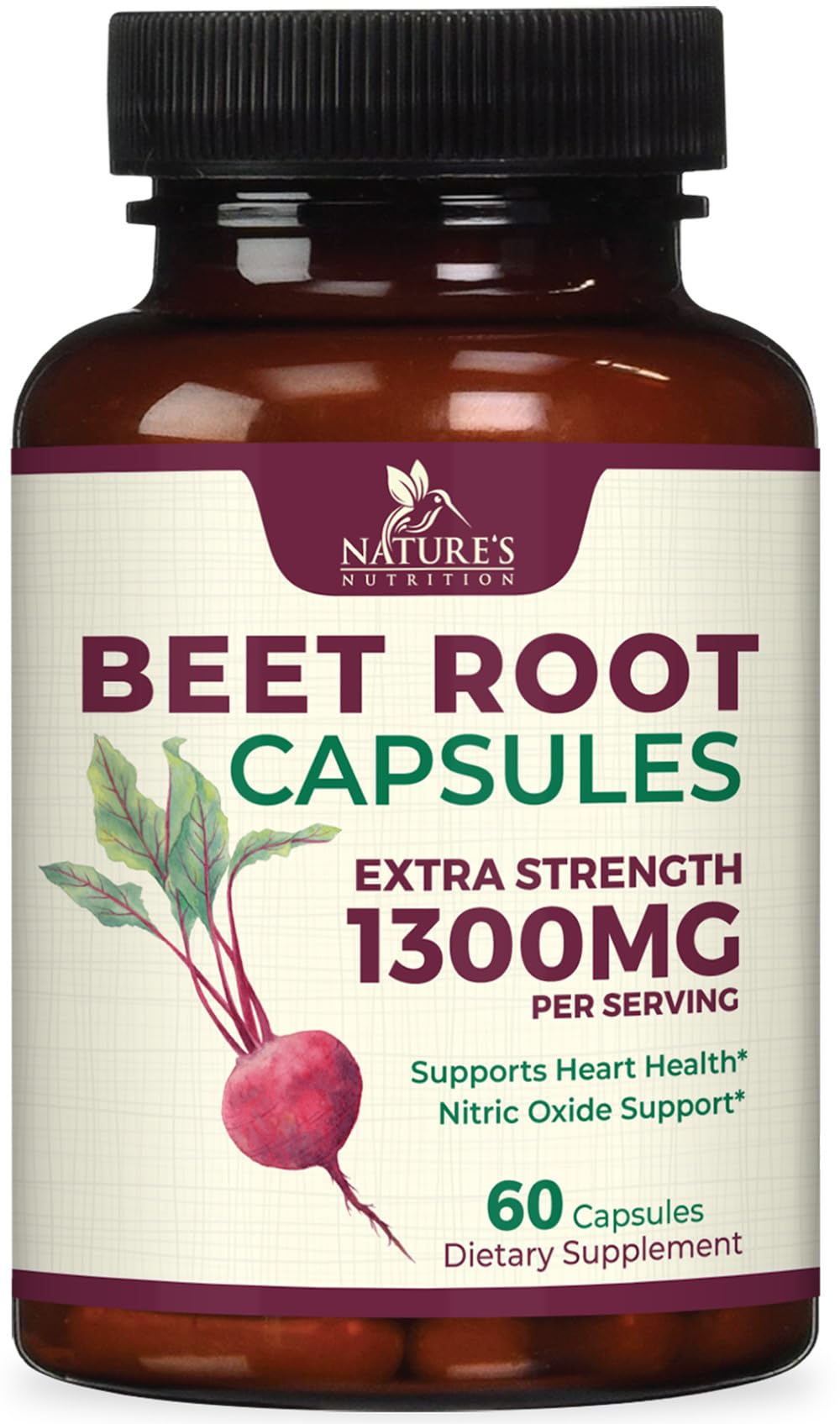 Nature's Nutrition Beet Root 1300mg capsules close-up for daily endurance support