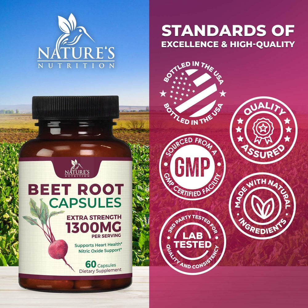 Nature's Nutrition Beet Root bottle beside a glass suggesting daily energy routine