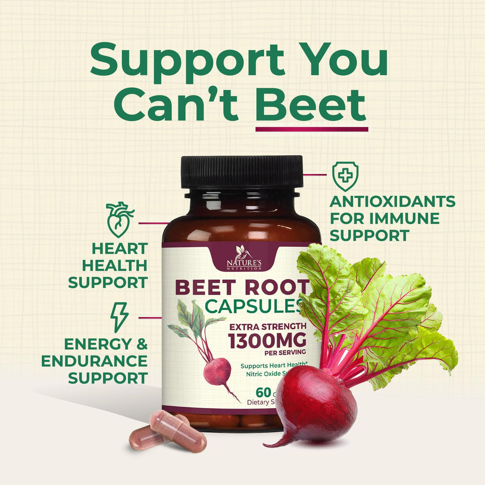 Nature's Nutrition Beet Root 1300mg for nitric oxide-related health support