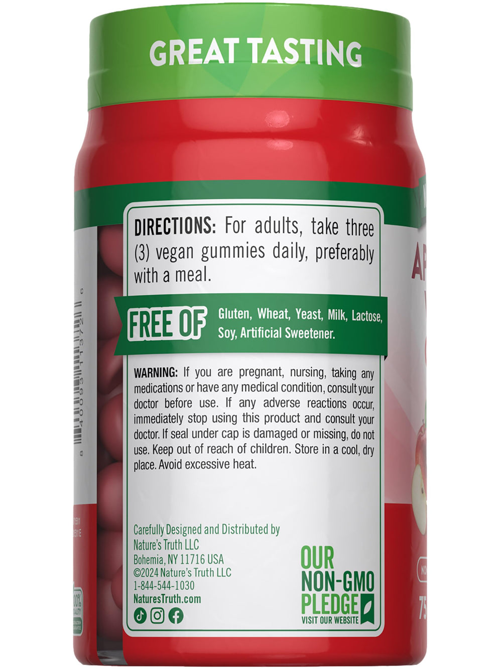 Non-GMO Nature's Truth ACV Gummies label communicates clean ingredients.