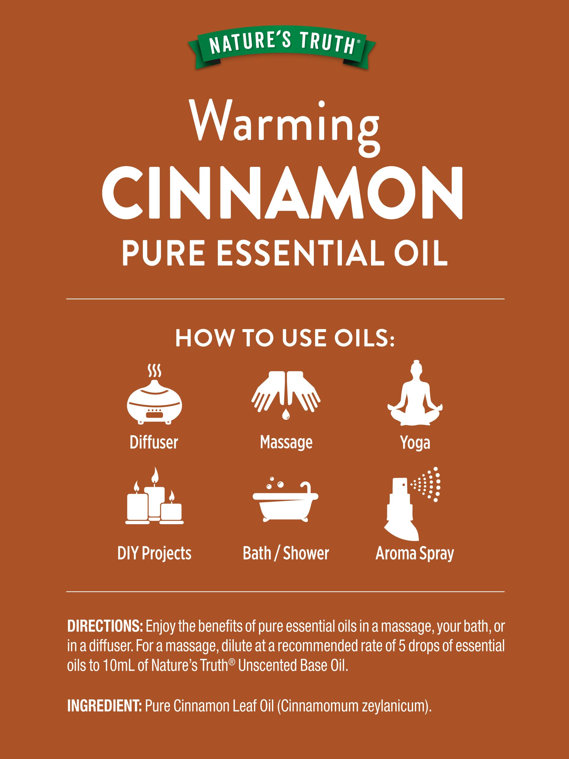 Nature's Truth Cinnamon essential oil in diffuser for cozy aromatherapy.