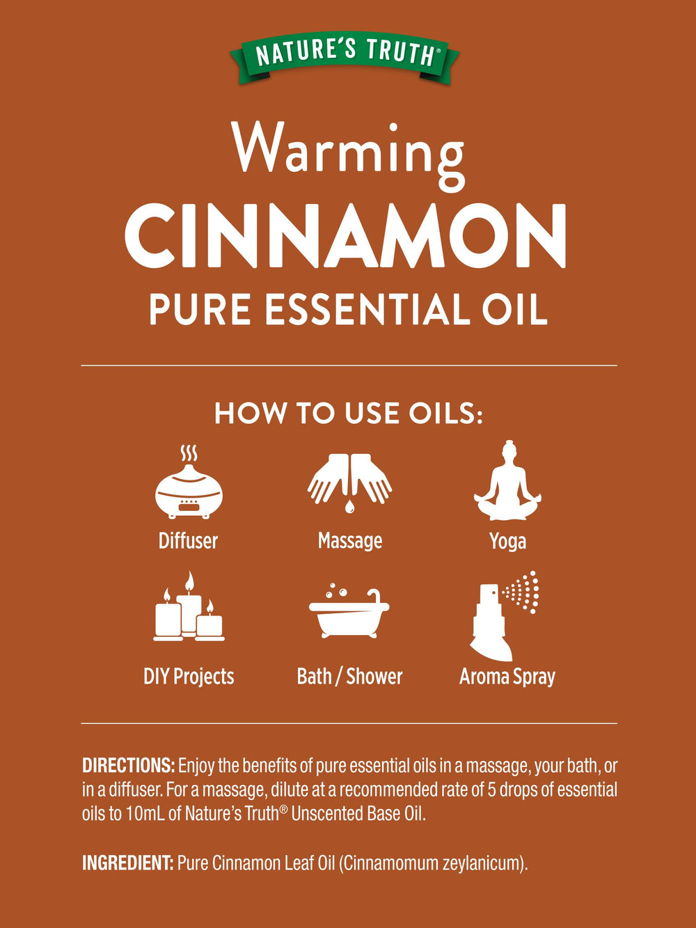 Nature's Truth Cinnamon essential oil in diffuser for cozy aromatherapy.