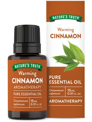Nature's Truth Cinnamon essential oil bottle for aroma diffusion.