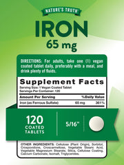 Nature's Truth iron tablet with vegan coating for easy swallowing