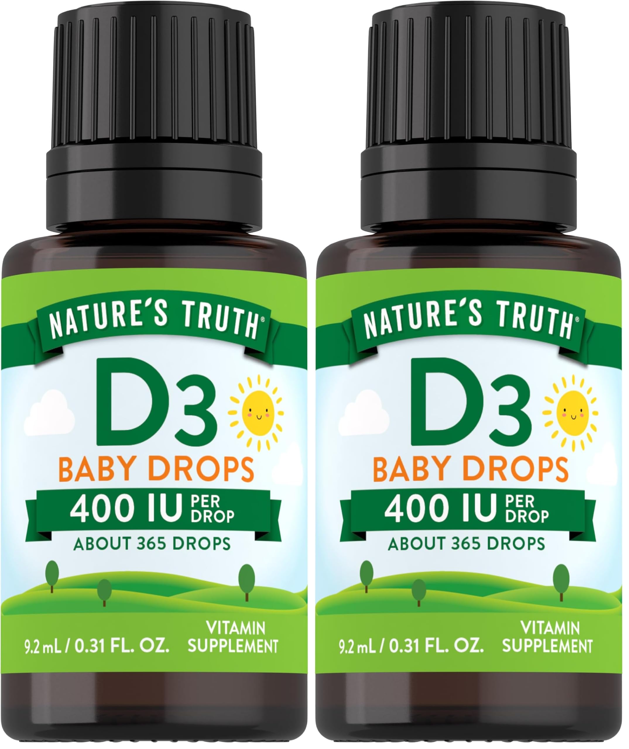 Nature's Truth Vitamin D Drops for infants bottle showing 400 IU per drop for daily use