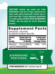 Nature's Truth Vitamin D Drops infant bottle with pipette for precise dosing