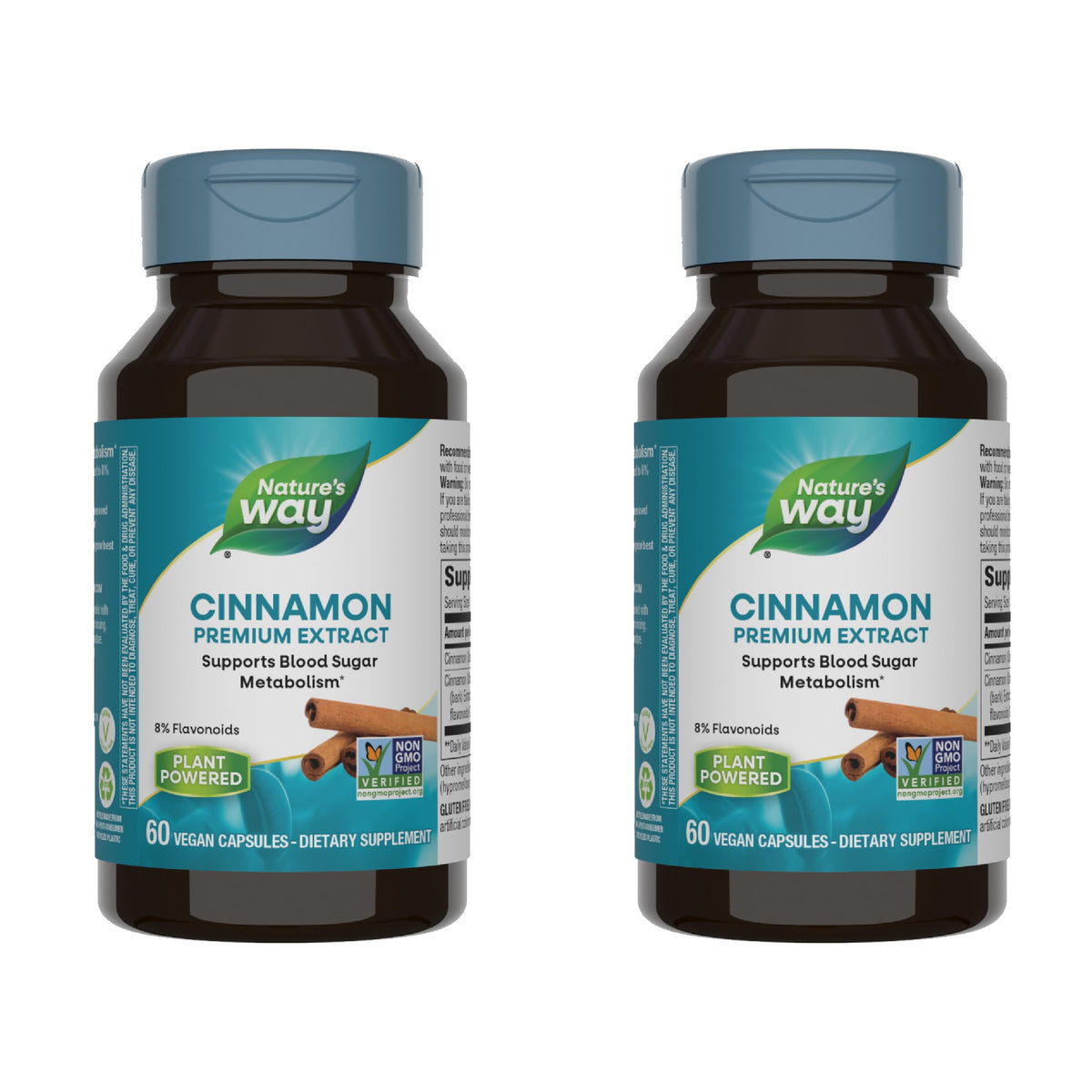 Nature's Way Cinnamon Extract bottle highlighting 8% flavonoids for daily flavor