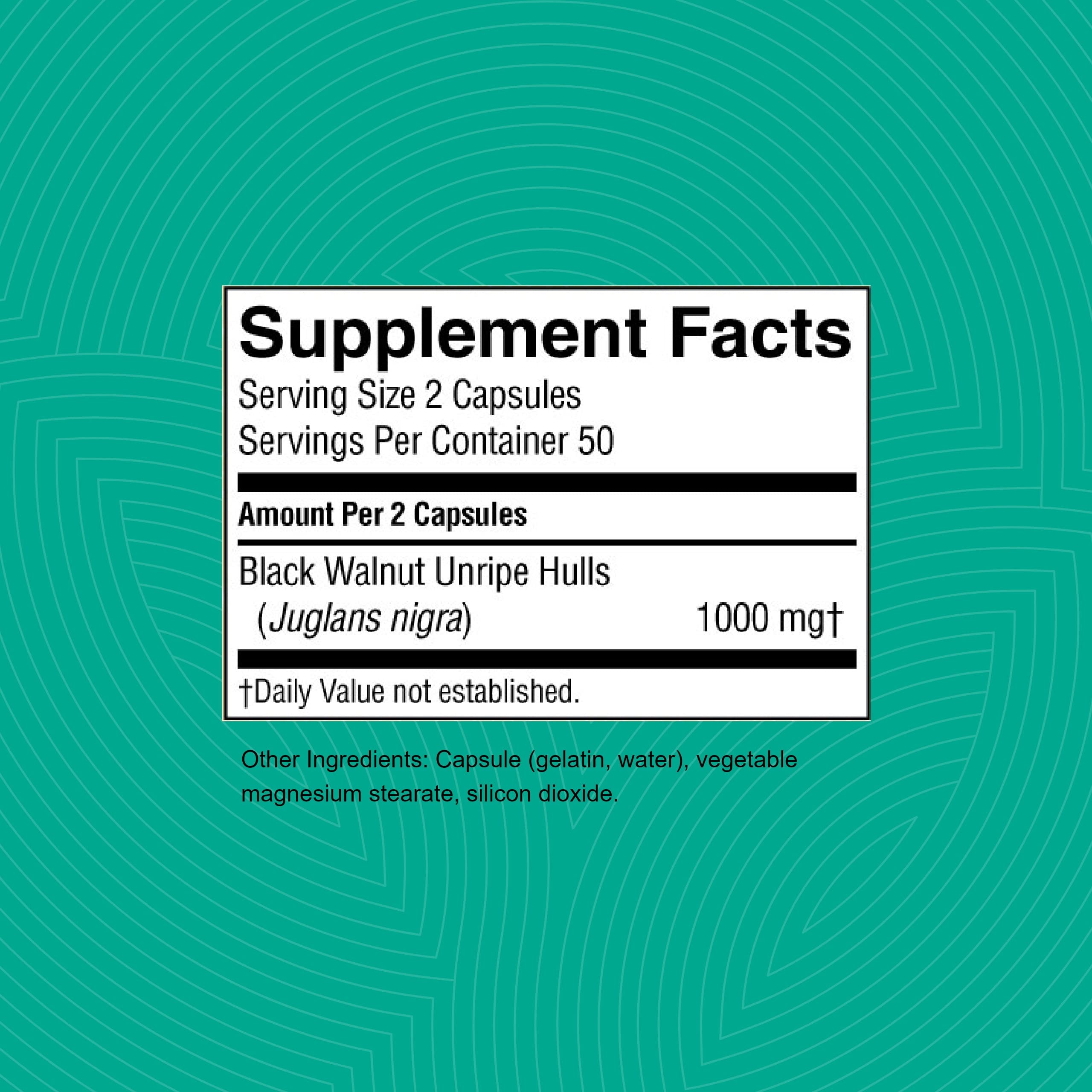 Nature's Sunshine Black Walnut 100 Capsules capsules closeup showing hulls texture