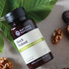 Nature's Sunshine Black Walnut 100 Capsules label highlighting a pure, all-natural formula
