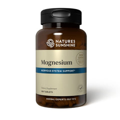 Nature's Sunshine Magnesium bottle pouring, highlighting energy support potential