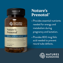 Nature's Sunshine Prenatal packaging illustrating morning sickness comfort from vitamins.