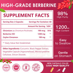 Nature Target Berberine HCl 1200mg capsule close-up with cinnamon and chromium for antioxidant support.