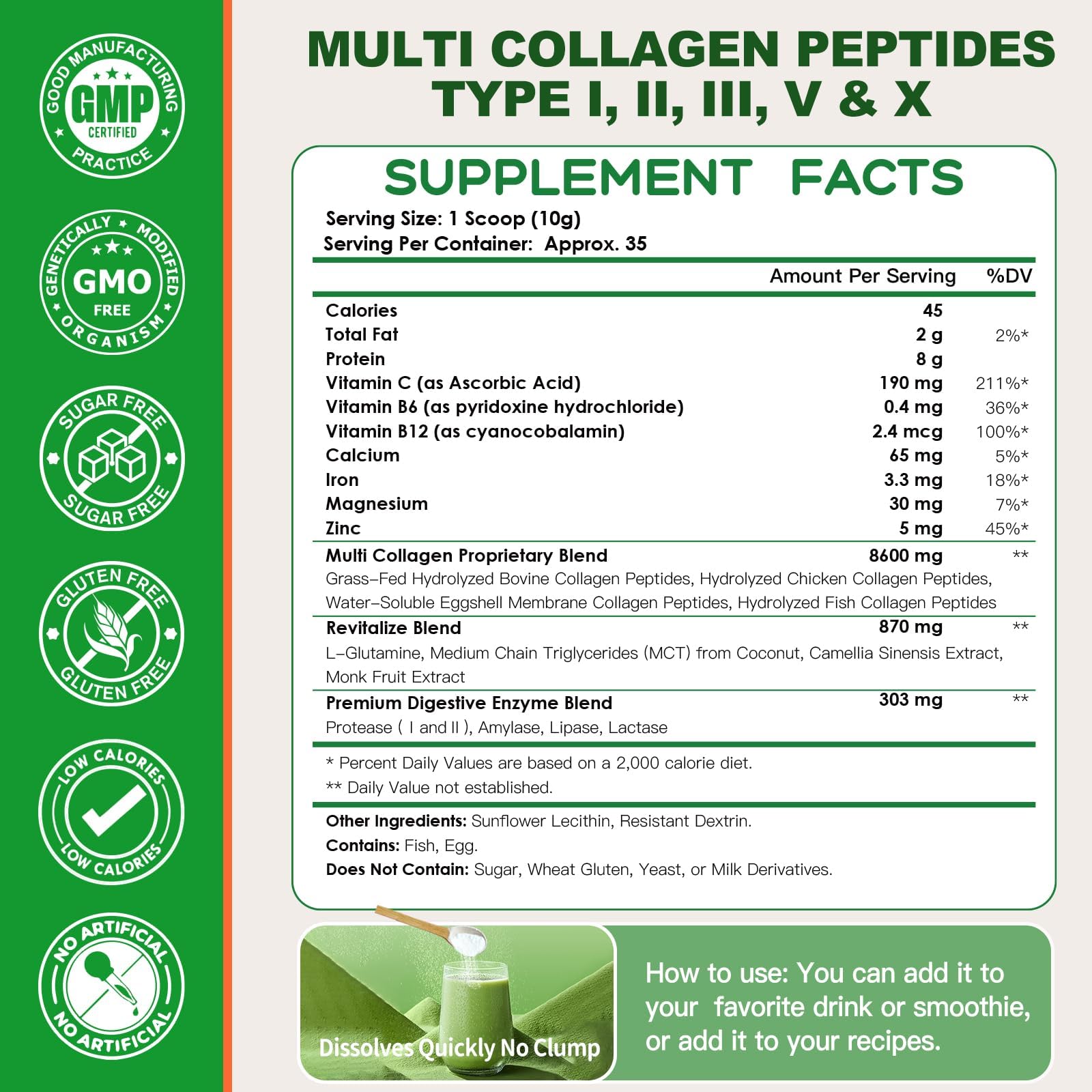 Nature Target collagen powder dissolving in water shows quick absorption and convenience.