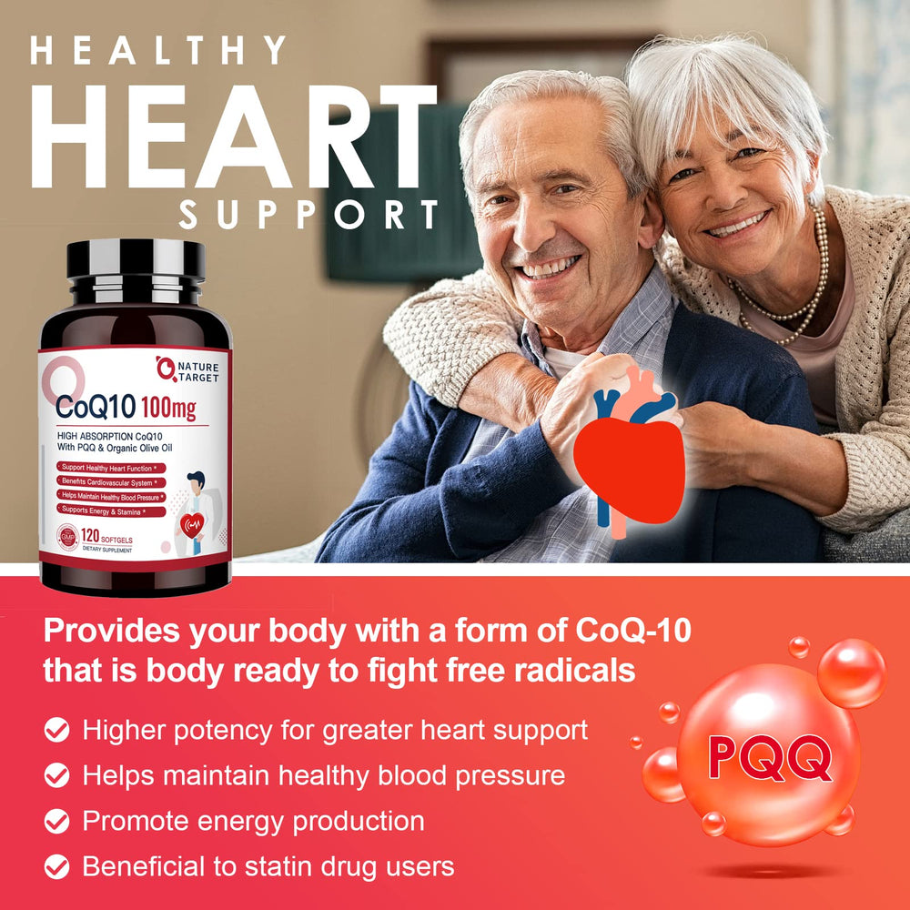 Close-up of Nature Target CoQ10 softgels highlighting smooth texture for daily use