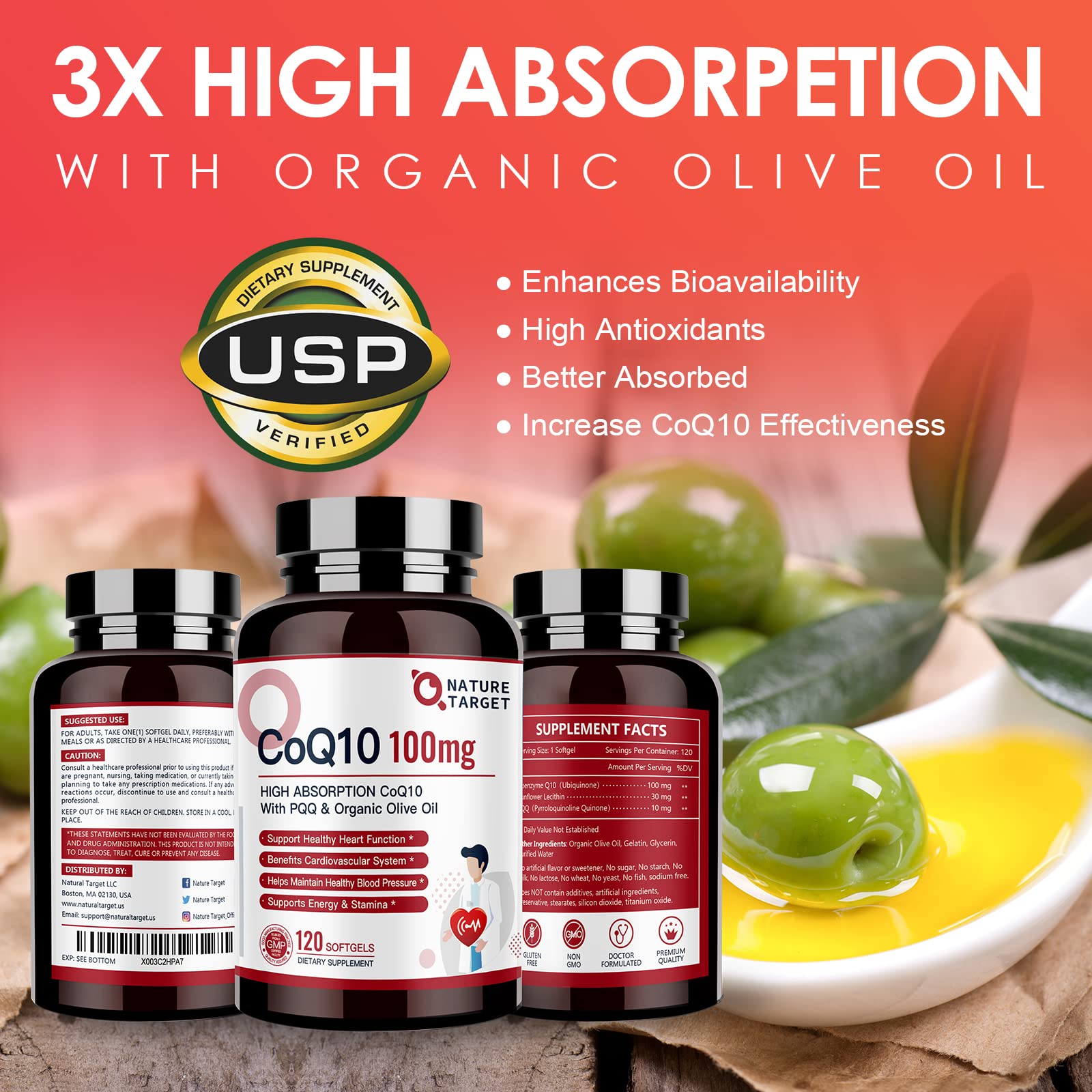 Pouring Nature Target CoQ10 softgels from bottle for daily routine