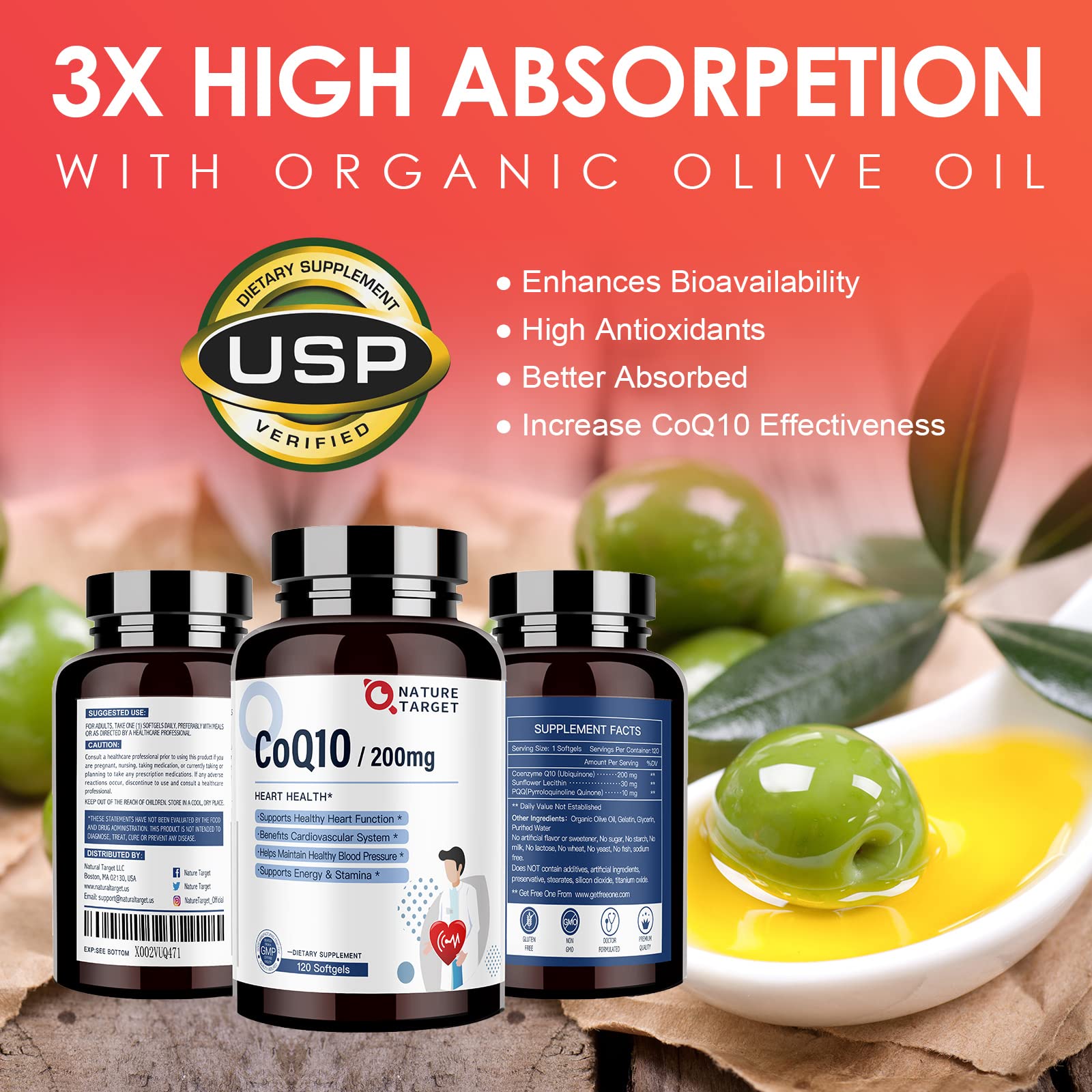 Packaging box for 2 bottles of Nature Target CoQ10.
