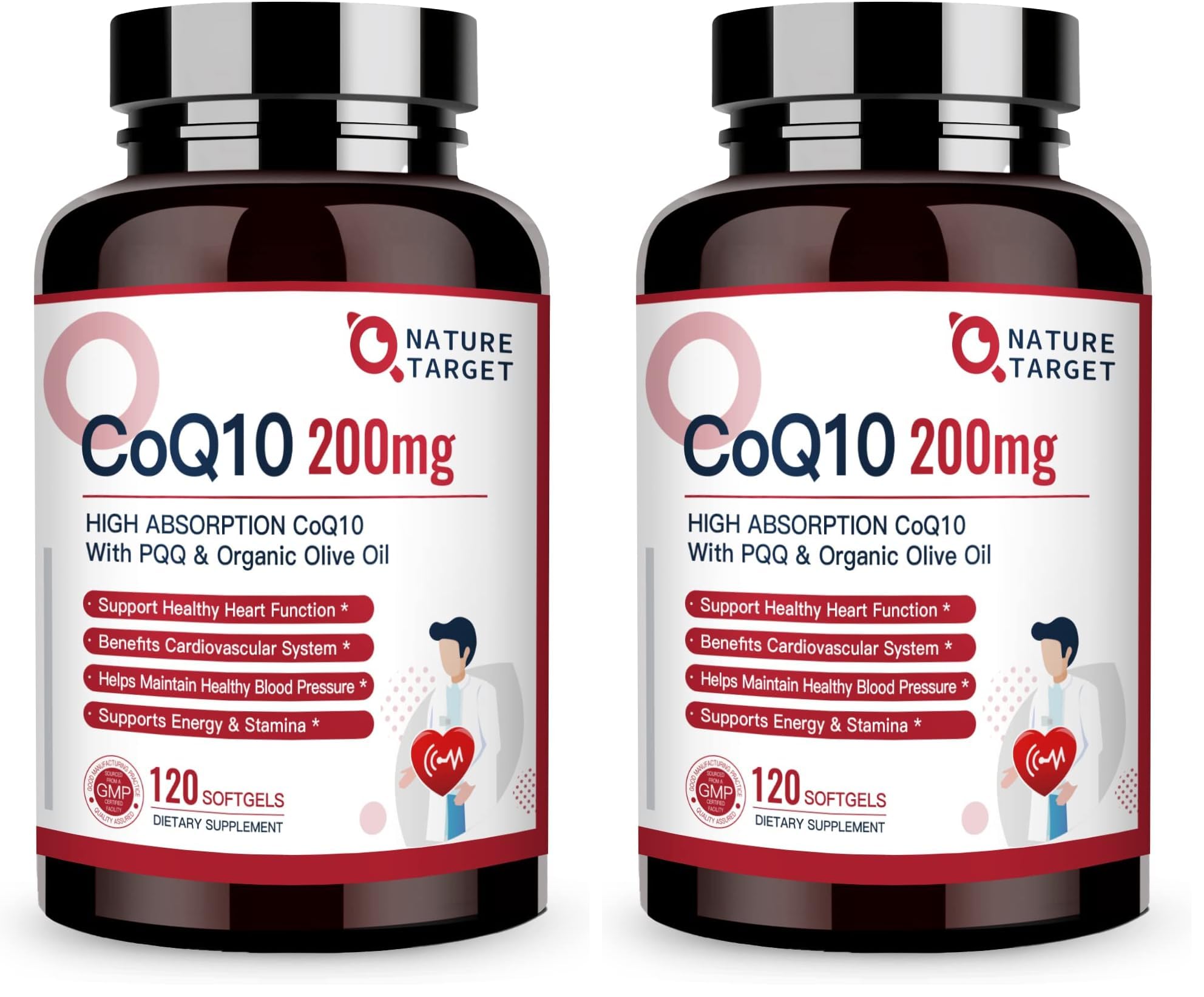 Nature Target CoQ10 softgels bottle supports daily heart health and energy.