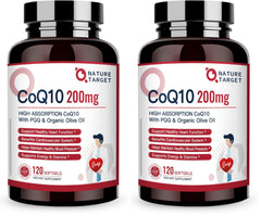 Nature Target CoQ10 softgels bottle supports daily heart health and energy.