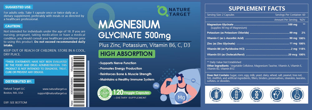 Nature Target immune support label underscores zinc and vitamin D3 benefits.