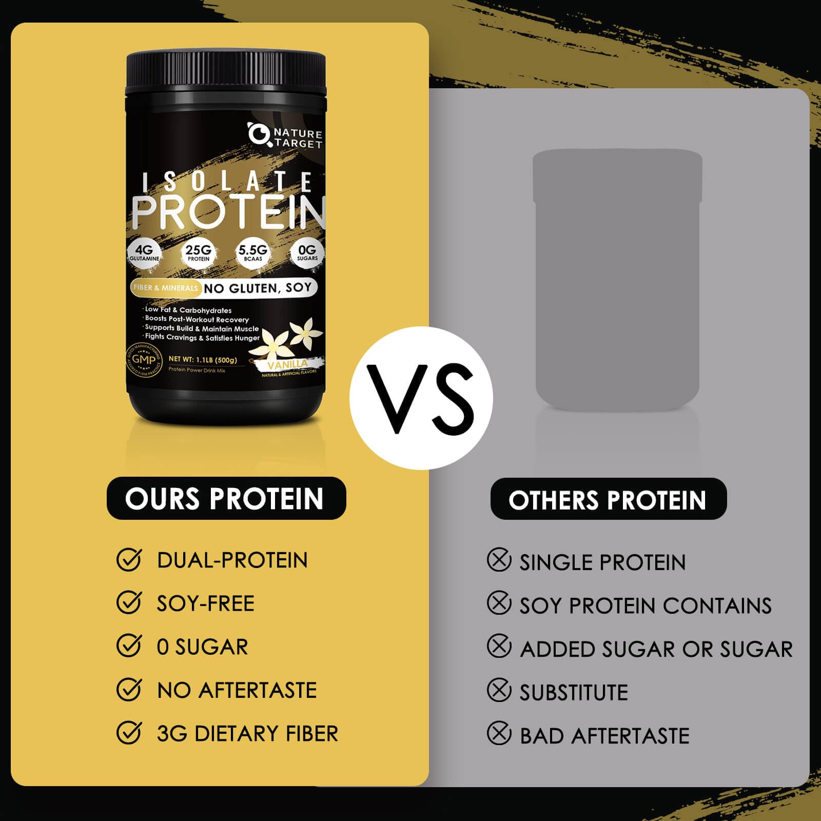 Nature Target Isolate Whey Vanilla measuring scoop ensures accurate portions.