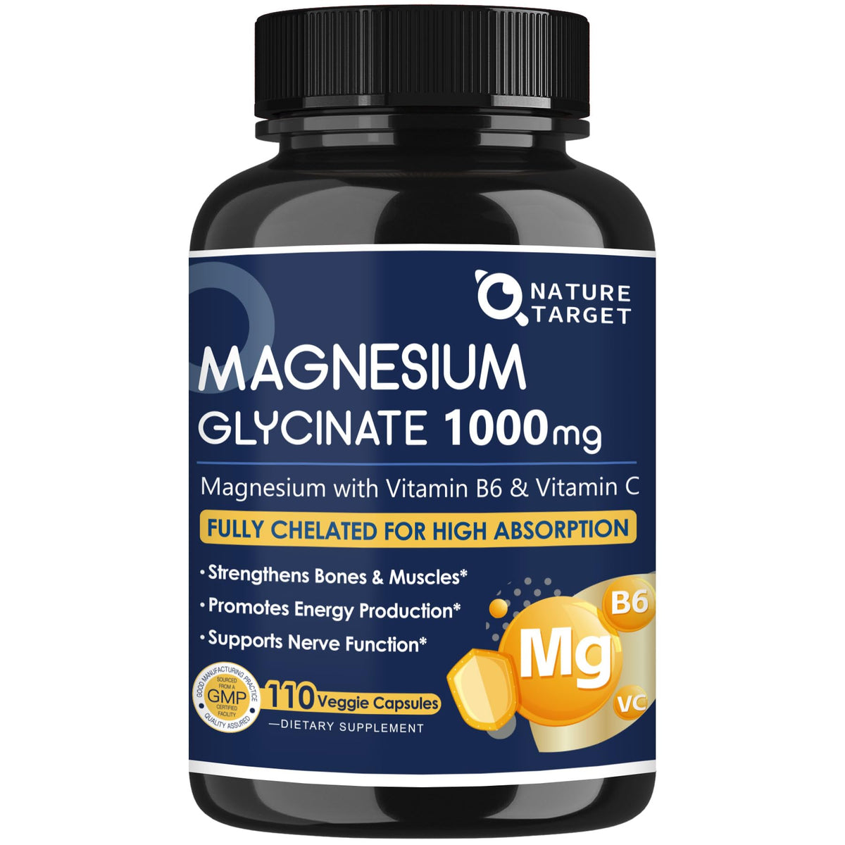 Nature Target Magnesium Glycinate 1000mg bottle for daily high-absorption support.