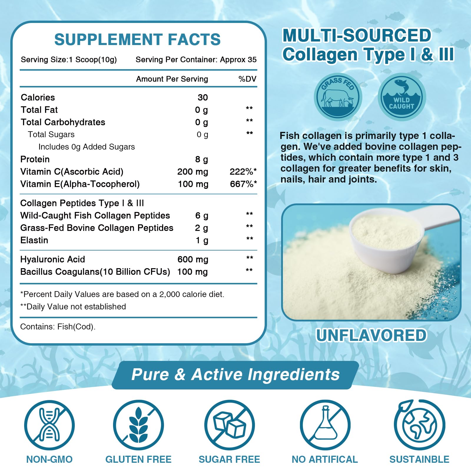 Nature Target Marine Collagen packaging highlights hyaluronic acid for skin hydration.